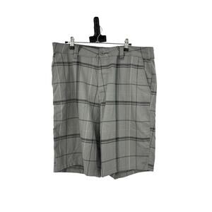 O'Neill Shorts Mens 36 Warren Flat Front Plaid Chino Charcoal Gray Casual